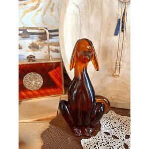 Viking Glass Mould Epic Dog Figurine Shiny Amber Glass Hound by Mosser Glass 8 I